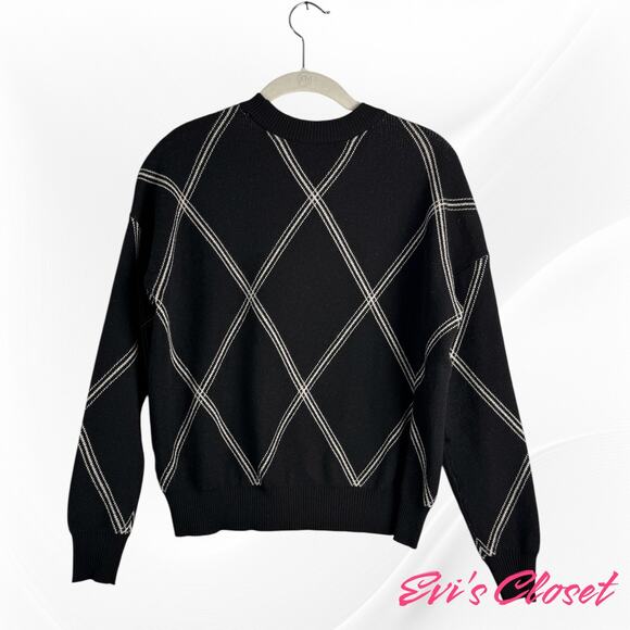 Tahari Women's Long Sleeve Sweater Pullover Geometric Diamond Black. Sz XS - Picture 1 of 5